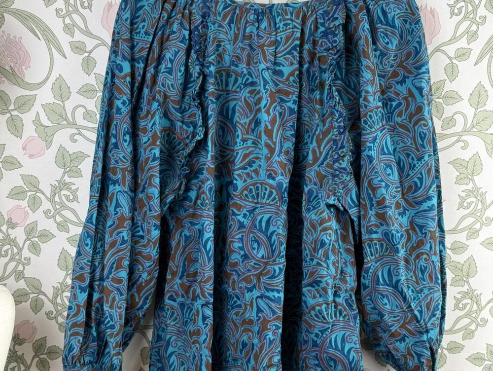 Cleobella 100% Cotton Blue Zuri Block Print Jayda Blouse - Size - Medium - Picture 6 of 10